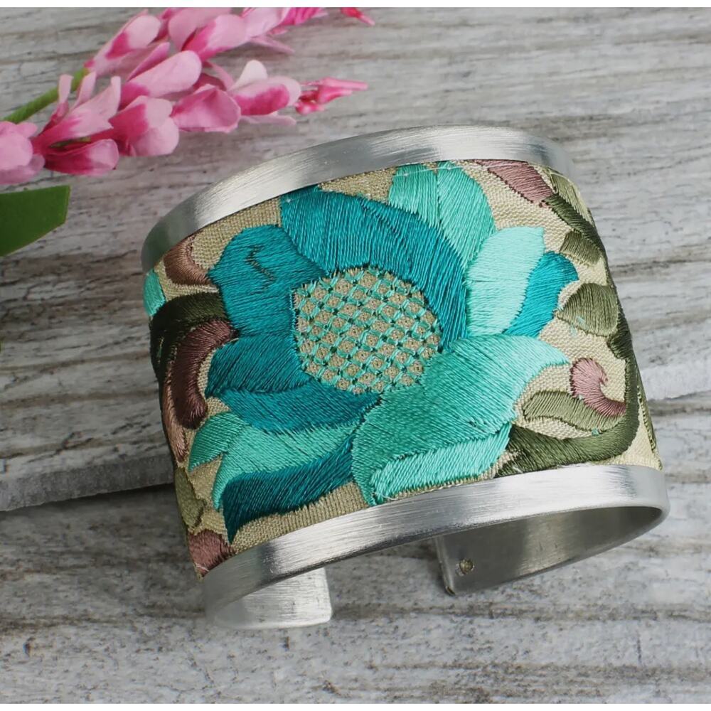 Light Pink Flower Embroidery Cuff Bracelet